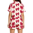 thumbnail image 3 of HAYIMI Bowknot Printed Pajama Sets For Women 2 Piece Lapel Short Sleeve Button Shirt With Matching Shorts Comfort Sleepwear Home Nightwear Loungewear, 3 of 5