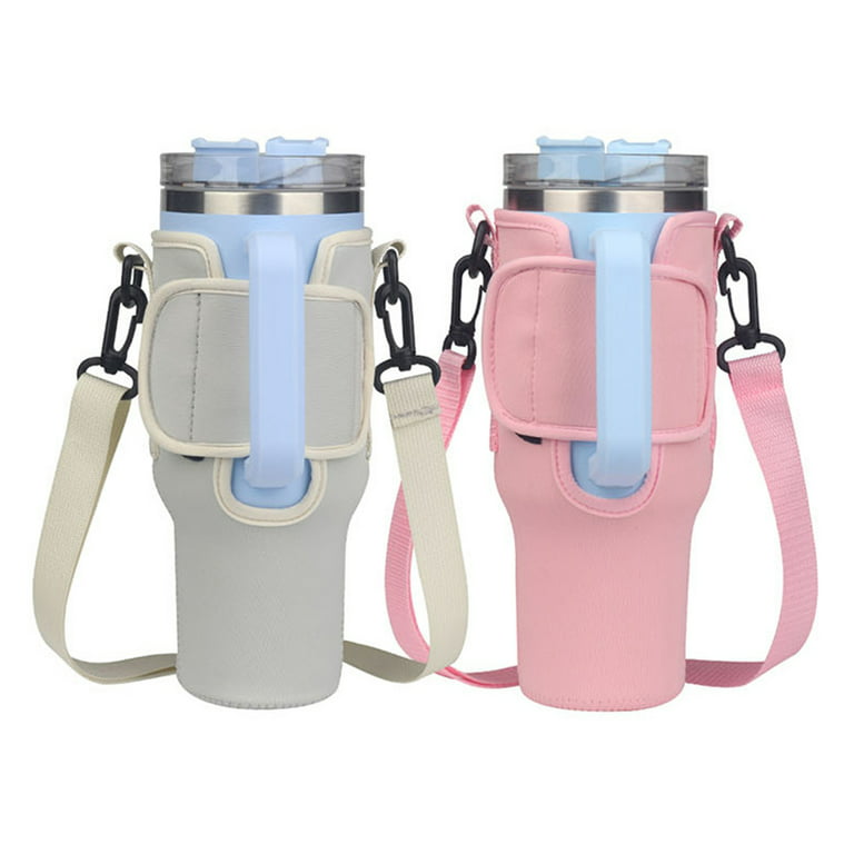 2PCS Water Bottle Holder Bag with Strap for Stanley Cup - Quencher  Adventure 40 oz Tumbler Carrier Bag with Phone Pouch 2PCS Hanging Buckles  Cup