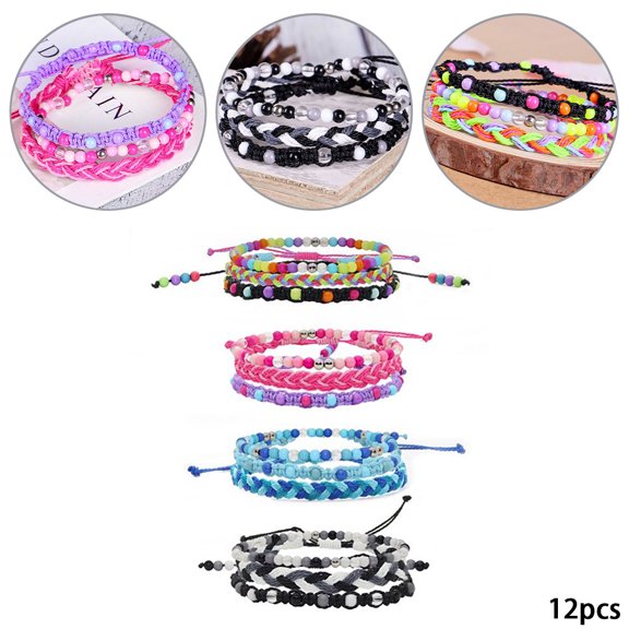 Giugt Braided beaded Adjustable Bracelets, 12Pcs