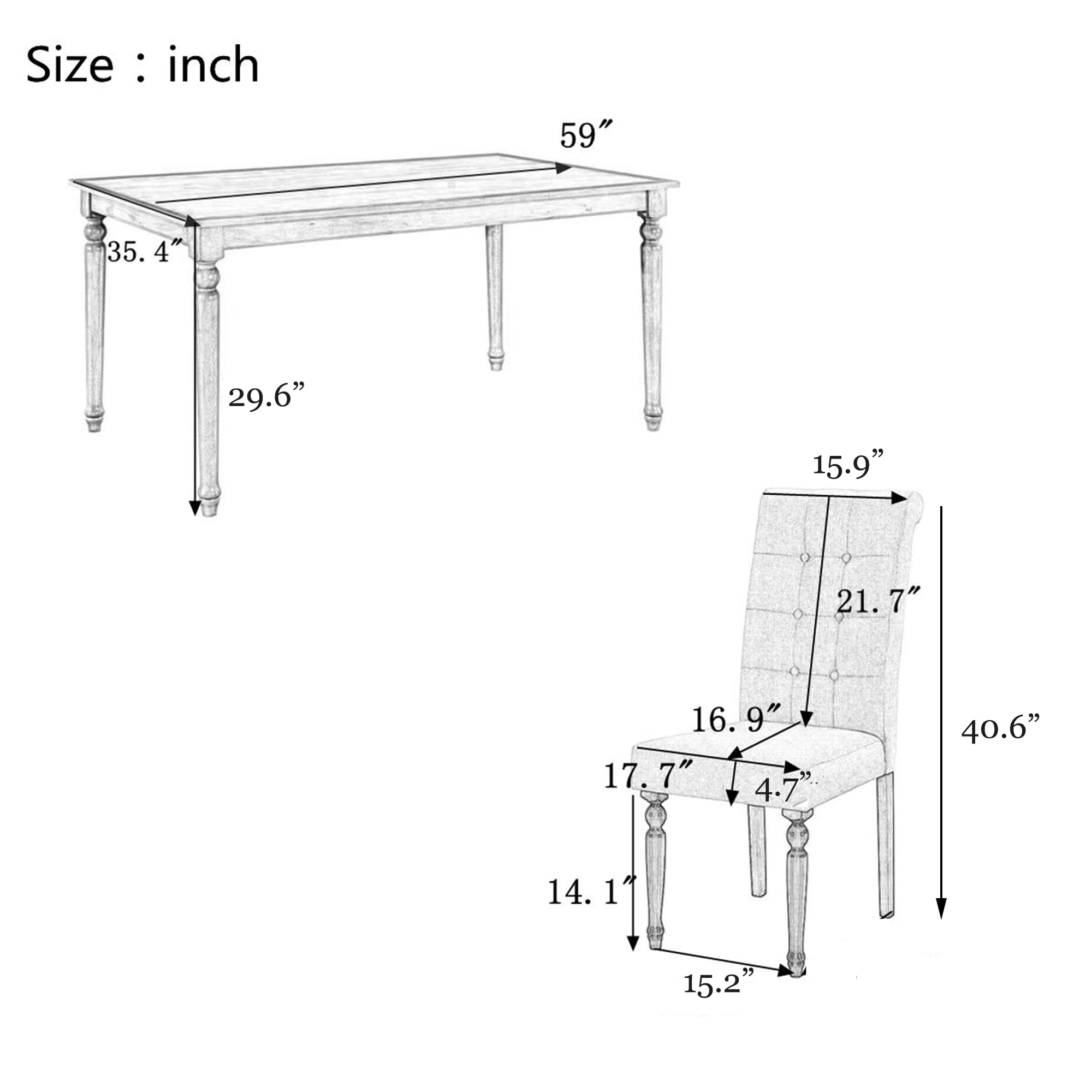 Set of 7 Wood Rectangular Dining Table Set with 6 High Back Upholstered