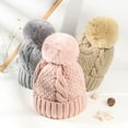 thumbnail image 2 of UDIYO Knitted Hat Pompom Handmade Thickened Plush Lining Solid Color Keep Warm Woolen Yarn Autumn Winter Women Beanie Cap for Outdoor, 2 of 8