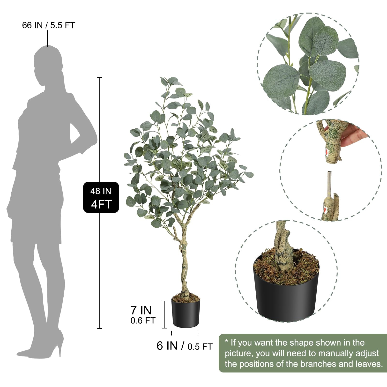 Danolapsi Artificial Tree Plant Eucalyptus Tree 4/5/6FT Tall, Modern Large Fake Plant Decor in Pot for Indoor Outdoor,Home Office Ideal Housewares Gift Decoration, Eucalyptus Tree