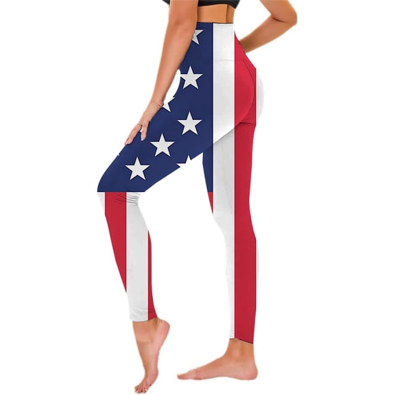 Arlun Independence Day Leggings for Women High Waisted Tummy Control USA Flag Printing Casual Leggings Ladies Stretch Tight Lifting Workout Running Gym Yoga Pants 7-Blue S