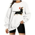 thumbnail image 6 of Tiweut Women's Leisure Hoodies Christmas Santa Sausage Dog Print Fashion Loose Fit Pullover Long Sleeve Round Neck Regular Tops White,S, 6 of 7