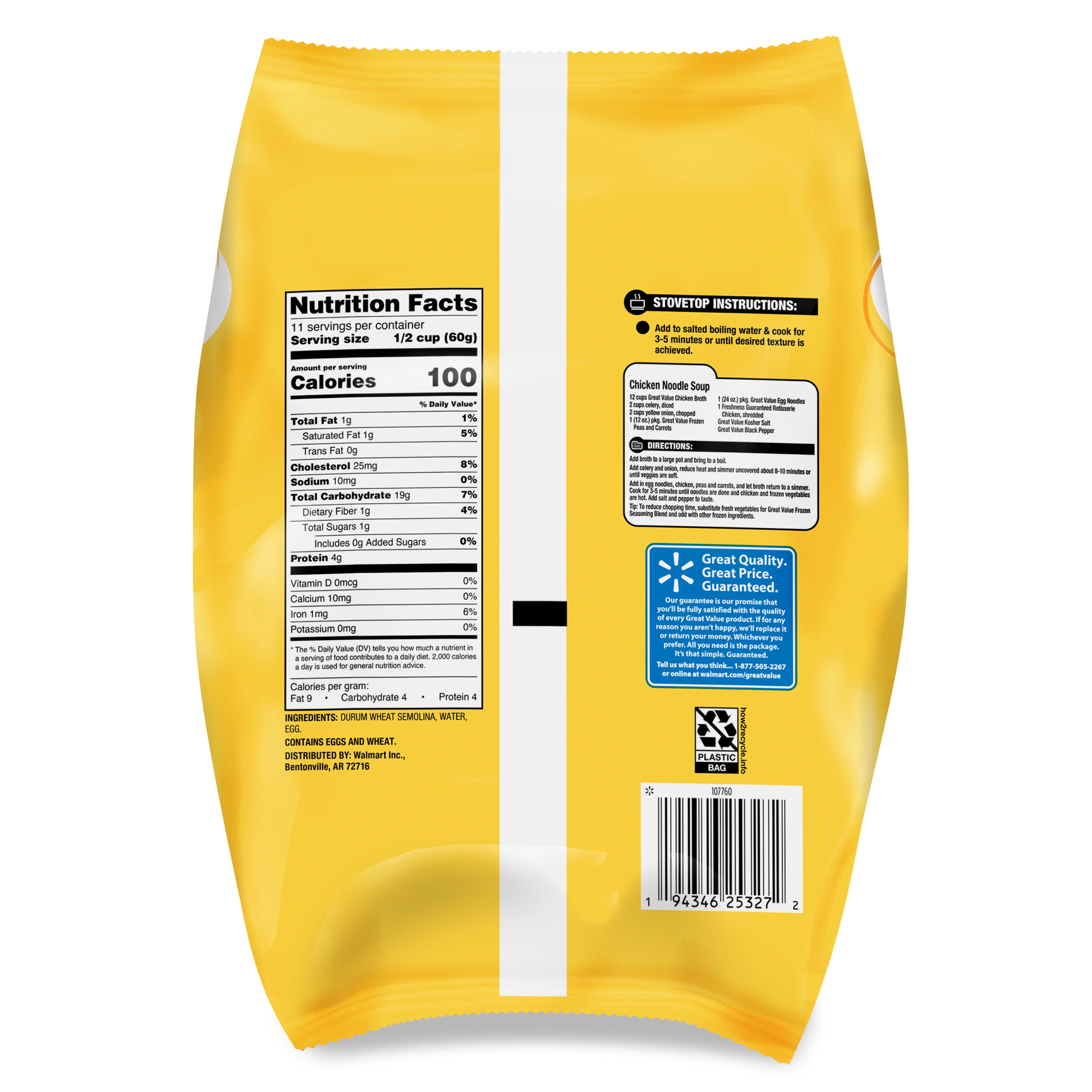 Great Value Egg Noodles, 24 oz Bag (Frozen)