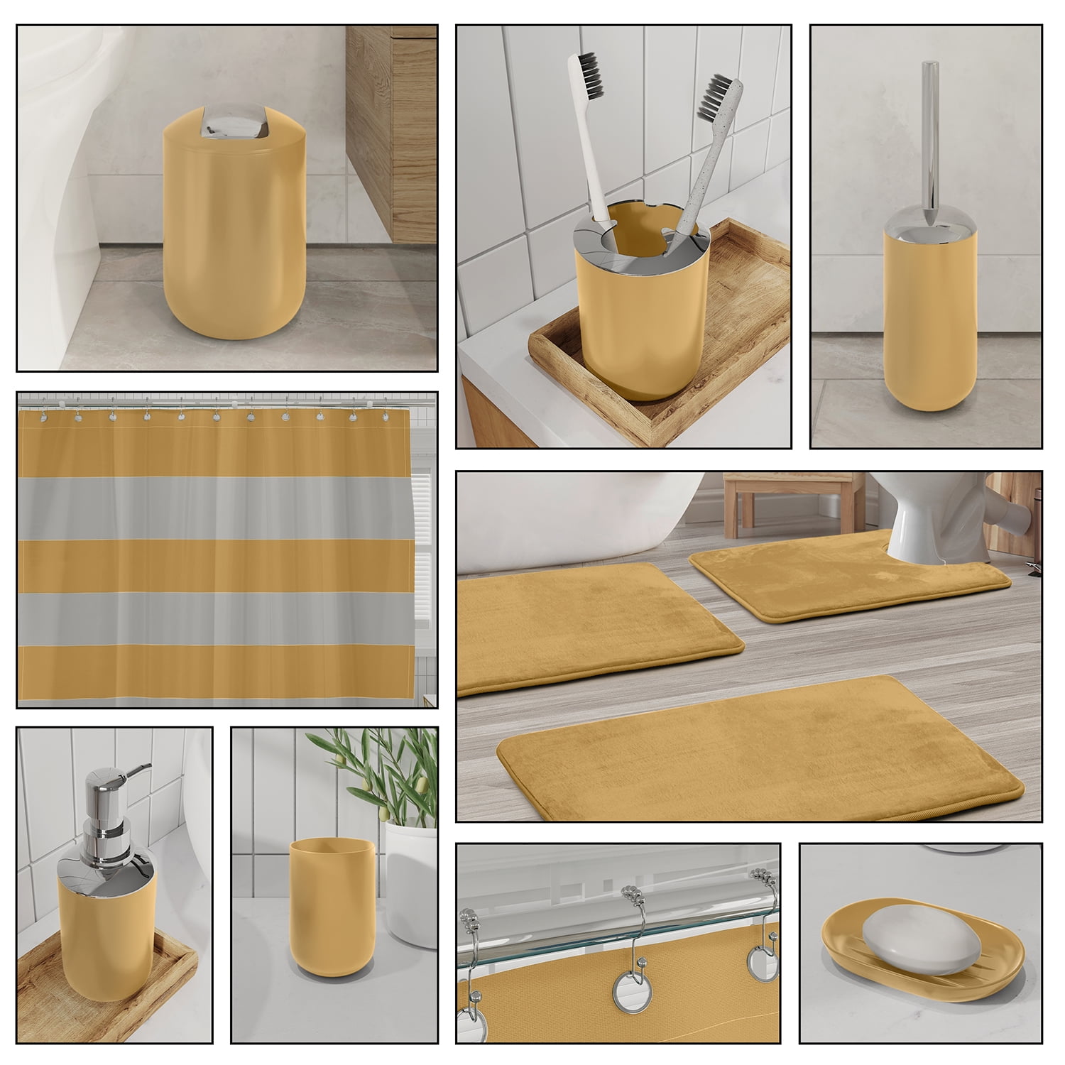 Nestl 23 Piece Bathroom Accessory Gift Set, Bathroom Shower Curtain Set, And Bath Rug Set, Gold
