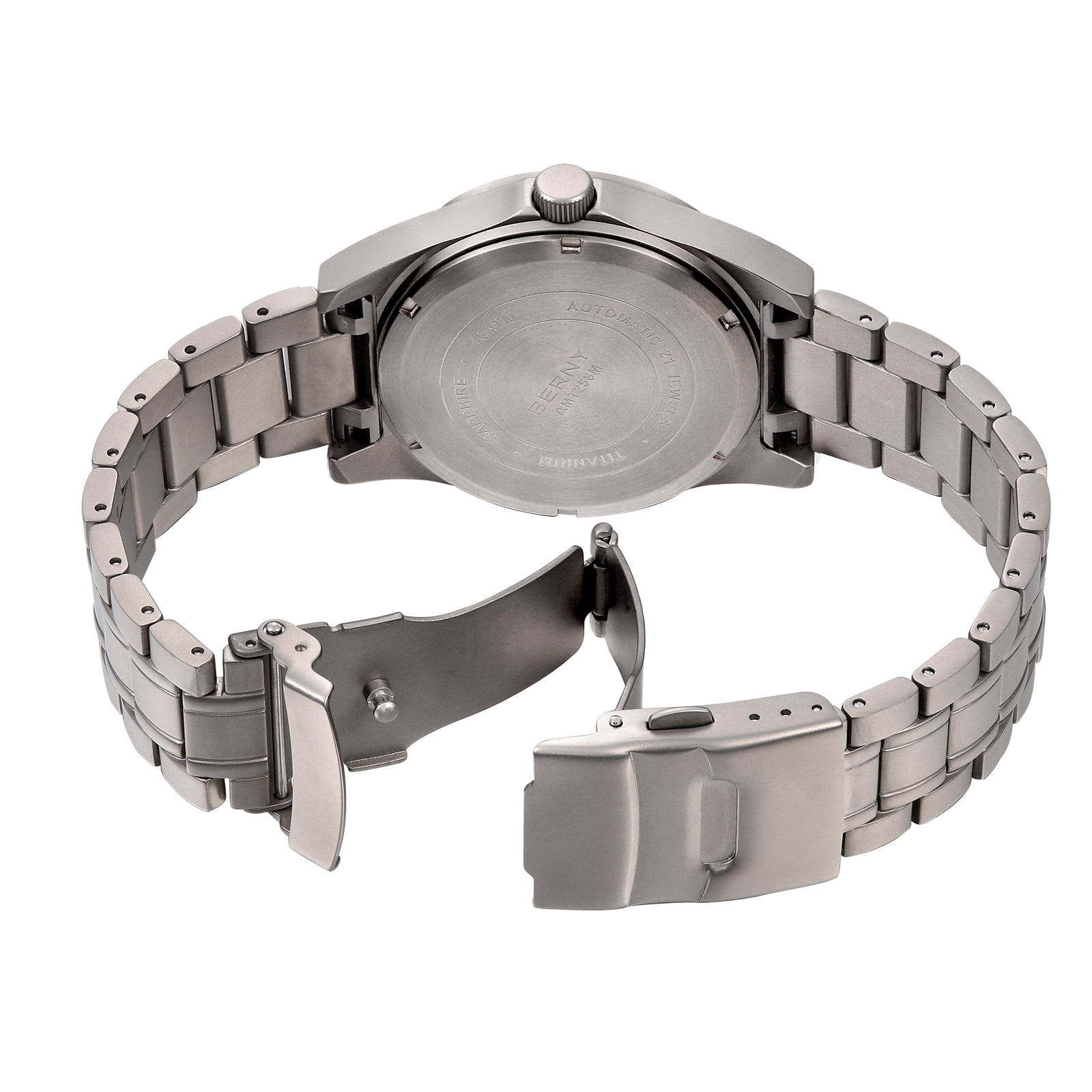 BERNY Automatic Titanium Watches for Men, Sport Casual 10ATM Waterproof Analog Mechanical Watch with Date, Super Luminous, Sapphire Crystal, Fashion Minimalist Men's Wrist Watch (Black)