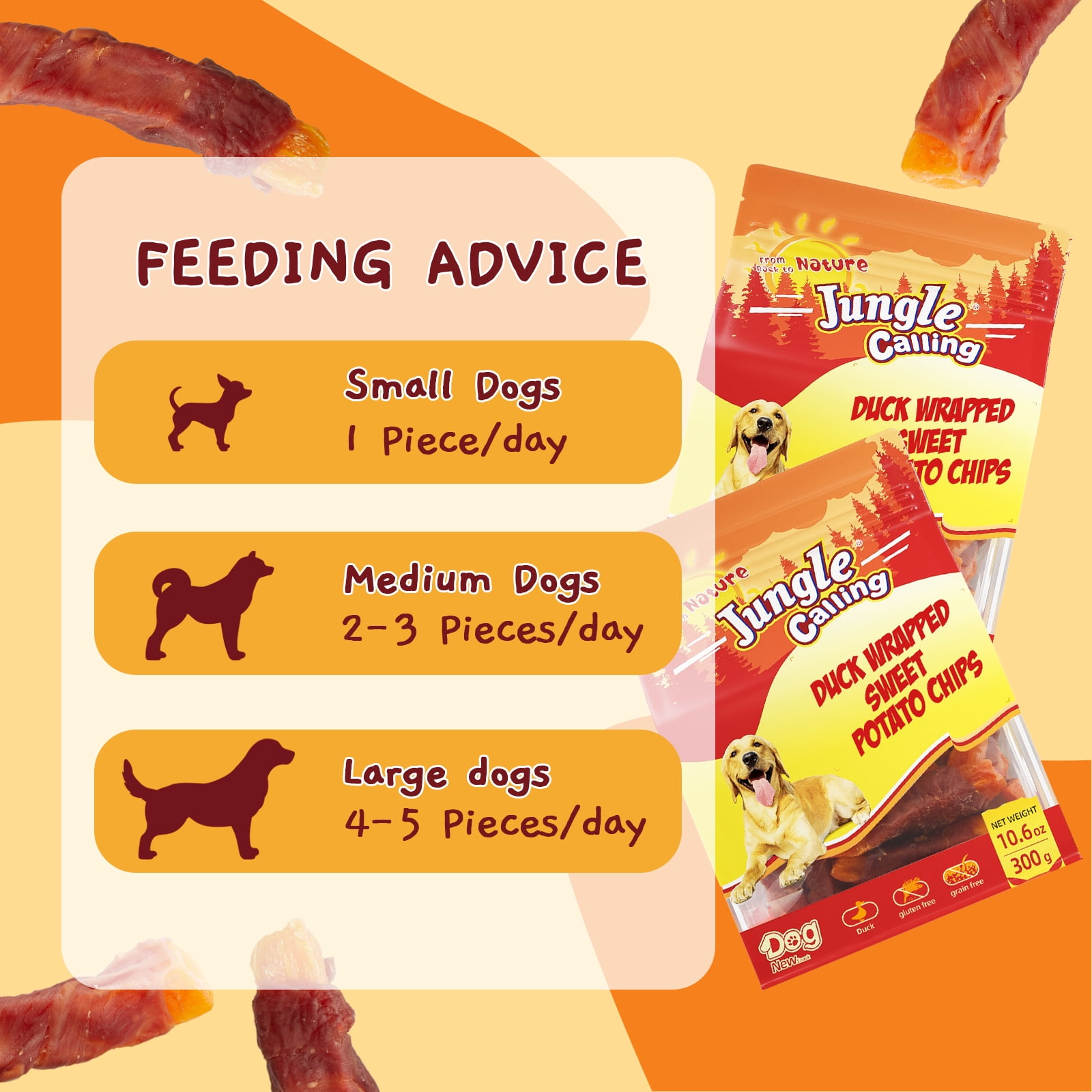 (2 pack) Jungle Calling Duck & Sweet Potato Dog Treats, Healthy Nutritious Snacks Chewy for All Dogs, 10.6 oz