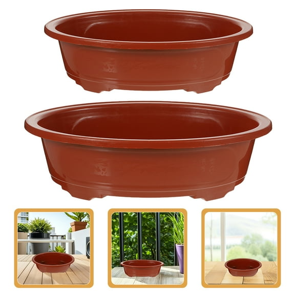 WRISTBIQUE 2Pcs Light Brown Oval Bonsai Training Pots Plastic Shallow Planter for Garden
