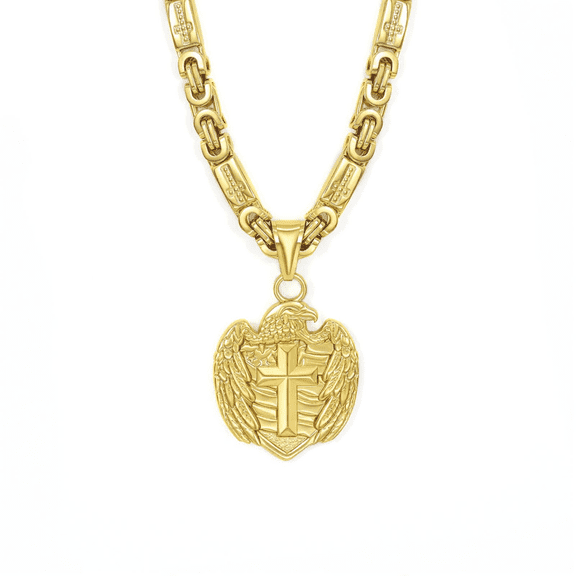 VOGCOME Nail Cross Pendant Necklace for Men, Gold Plated Cuban Link Chain, Hip Hop Jewelry