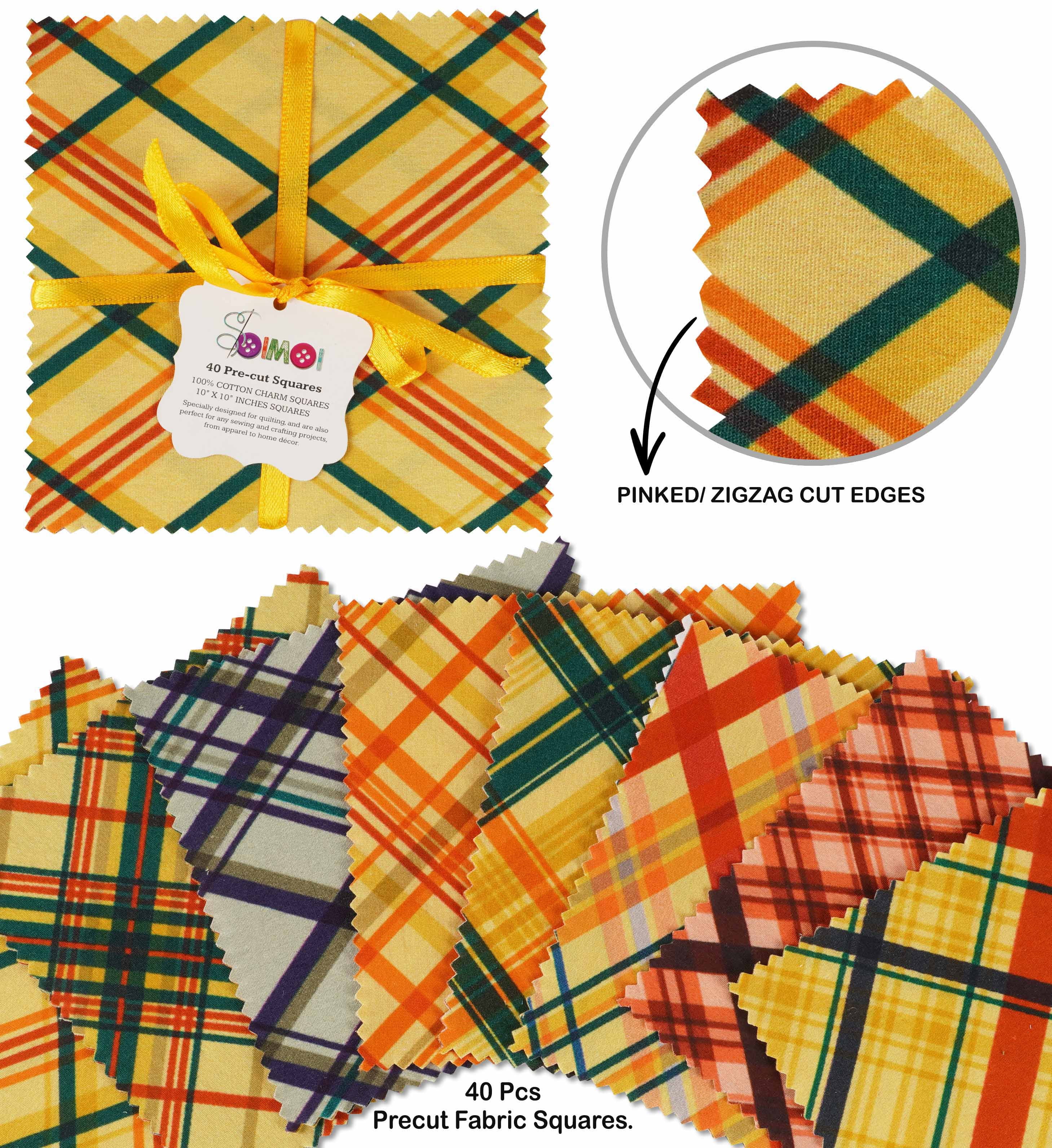 Soimoi Precut 10-inch Check Prints Cotton Fabric Bundle Quilting Squares Charm Pack DIY Patchwork Sewing Craft- Multicolor