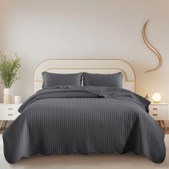 IR Imperial Rooms 2-Piece Twin Microfiber Reversible Bedspread & Quilt Set, Gray