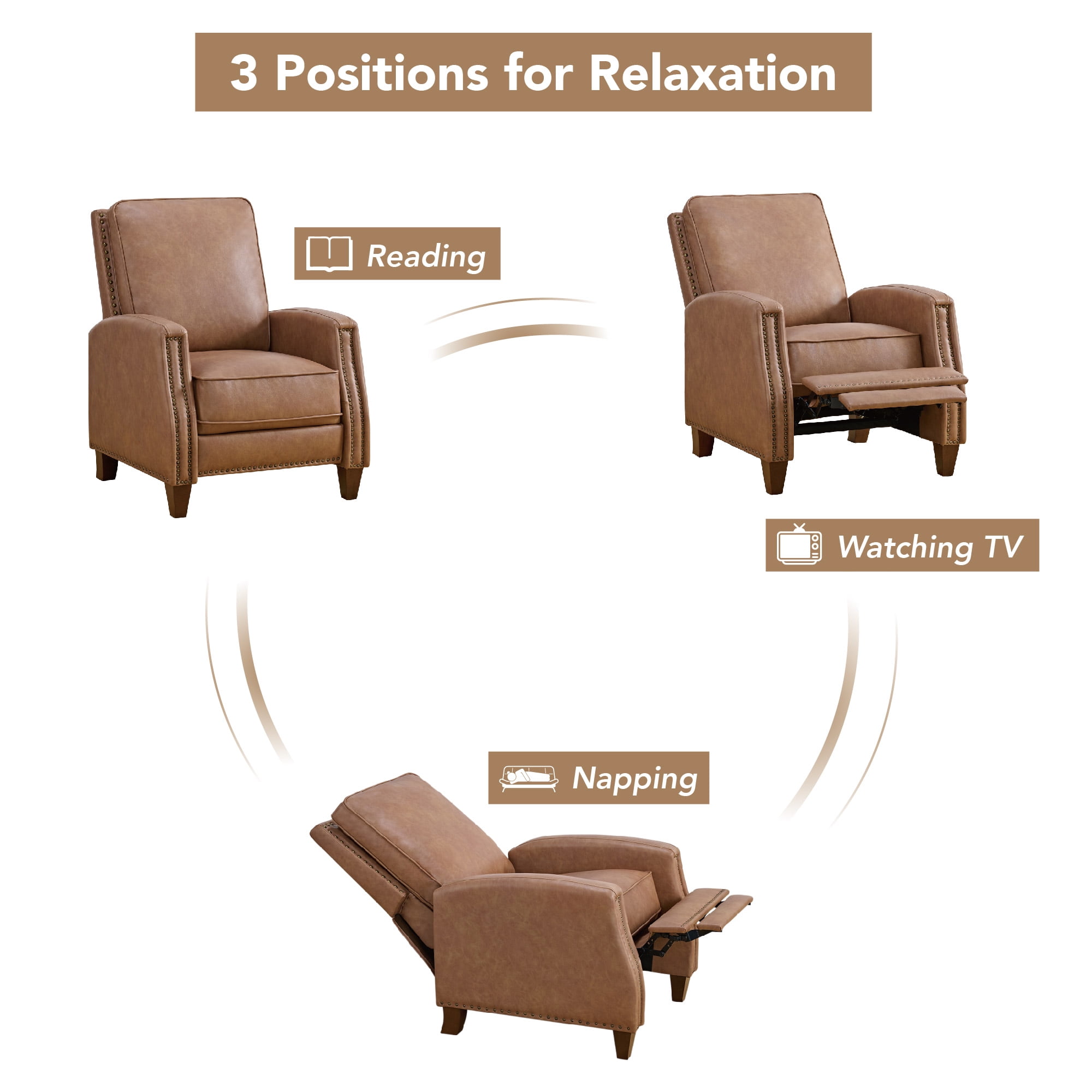 CHITA Recliner Chairs for Adults Single Sofa Chair for Living Room Faux Leather Push Back Recliner,Saddle Brown