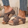 thumbnail image 3 of Rokment Women's Vintage Platform Wedge Slip on Walking Sandals Comfortable Leather Studded Open Toe Chunky High Heels Backless Half Slippers Hollow out Dress Slides Beach Summer Mules Brown Size 7.5, 3 of 6