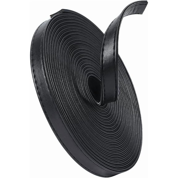 1roll 5M PU Leather Cord Flat Black 12mm about 5.47 Yards(5m)/Roll