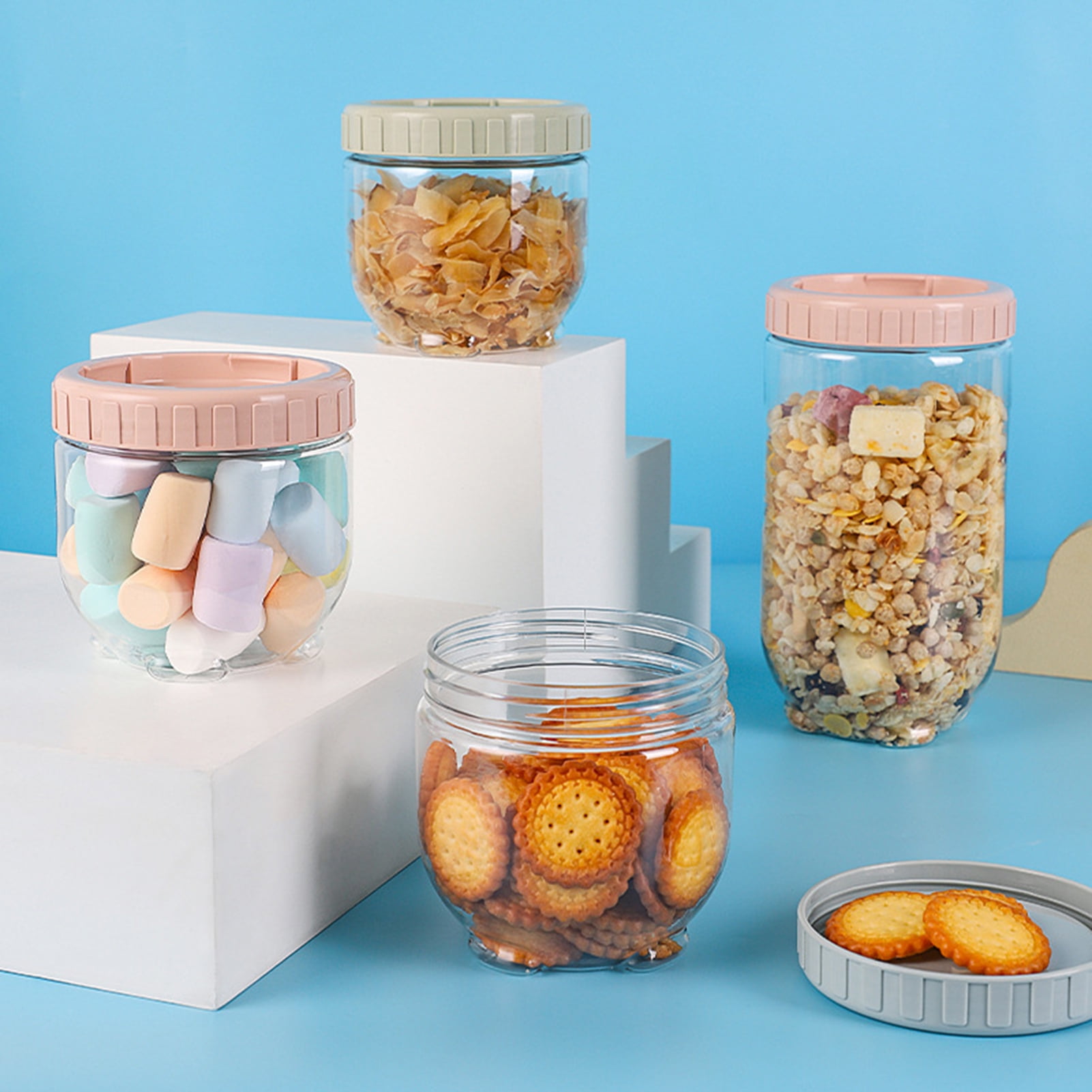 Glass Canister for Kitchen Counter + Labels & Marker - Glass Cookie Jar  with Airtight Lids - Food Storage Containers with Lids Airtight for Pantry  - Flour, Sugar, Coffee, Cookies, etc. 