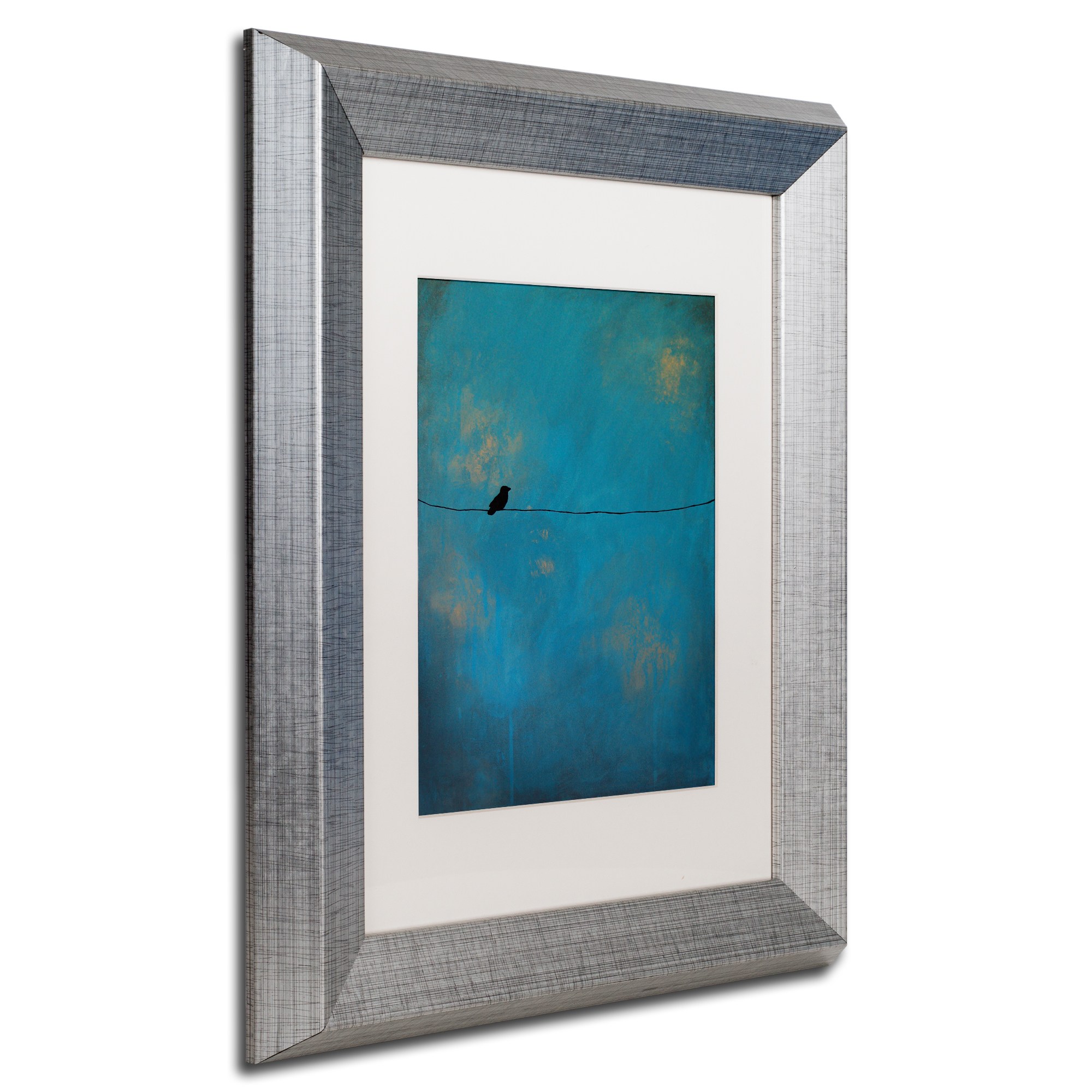 Trademark Fine Art ''Lone Bird Blue'' by Nicole Dietz 16" x 20" White Matted Silver Frame