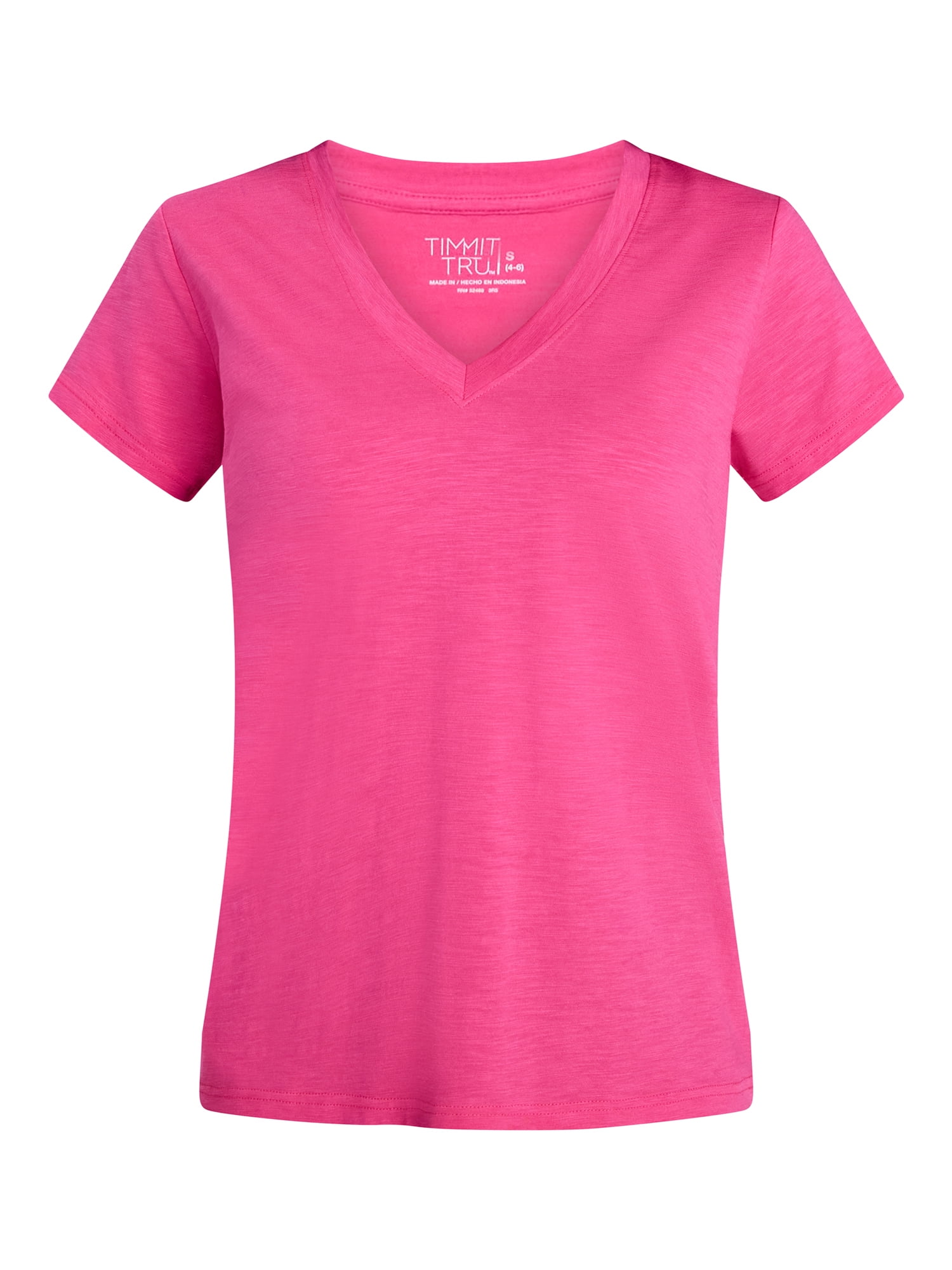 Time and Tru Women's Slub V Neck Tee with Short Sleeves, Sizes XS-XXXL