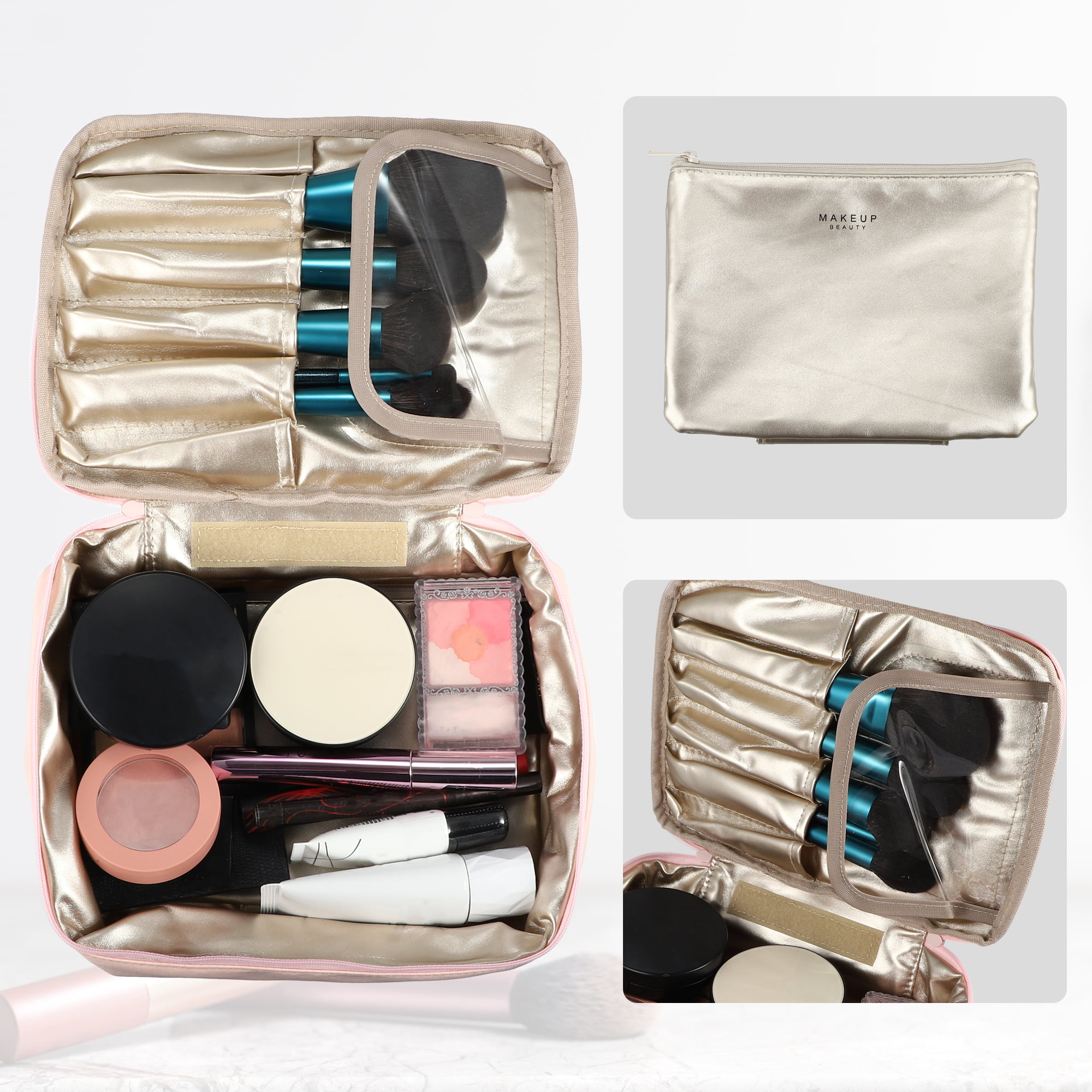 Unique Bargains Green Makeup Bag Cosmetic Travel Bag Large Makeup Bag Make  Up Brush Organizer Bag Toiletry Bag for Women 1 Pc