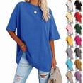 thumbnail image 3 of Women's Plus Size T Shirts Oversized Casual Tees Short Sleeves Loose Fit Breathable Solid Color Crew Neck Blouses Fashion Basic Tees, 3 of 3