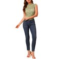 thumbnail image 2 of Blusa sin mangas de encaje con volantes semi transparente para mujer Inspire Chic, verde S, 2 of 7
