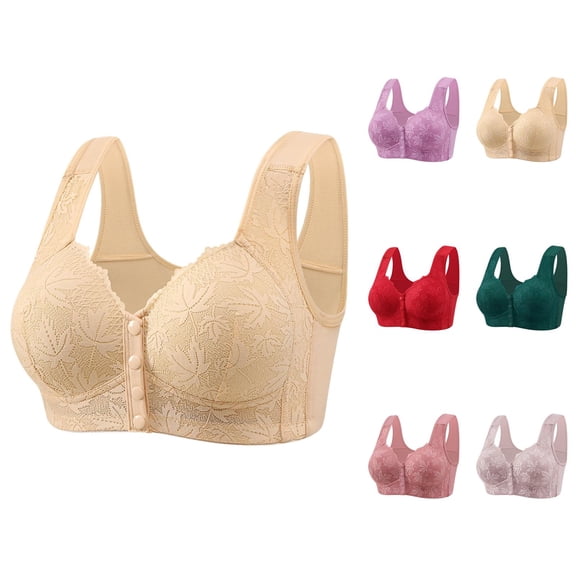 Front Closure Bras for Older Women Lace Front Snap Comfortable Breathable Push Up Bralettes Everyday Bra