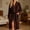 Coffee, variant on Womens Contrast Piping Lapel 3/4 Sleeve Flannel Fleece Bath Robe Belted Mid Length Soft Warm Casual Home Spa Loungewear Robe Green Free Size
