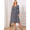 thumbnail image 3 of DARING DIVA Fall Long Sleeve Midi Floral Boho Dress L Navy blue, 3 of 7