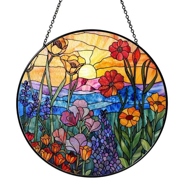 Protector solar con forma de vitral RVEAFA, 20 cm, flores silvestres