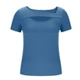 thumbnail image 6 of QUNYINEY Short Sleeve Tee Shirts Womens Casual Solid Crew Neck Tops Slim Ribbed Cut Out Pullover Shirts, 6 of 6