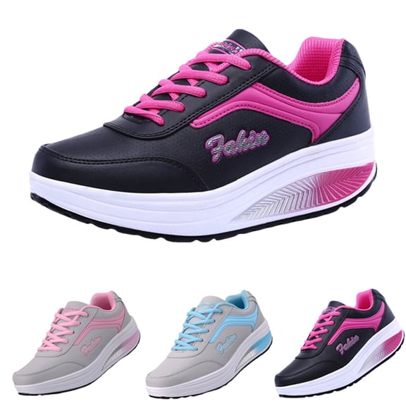 AUDeals Women's Rocker Sneakers, Platform Walking Shoes with Arch Support for Running and Training (Hot Pink, 9)