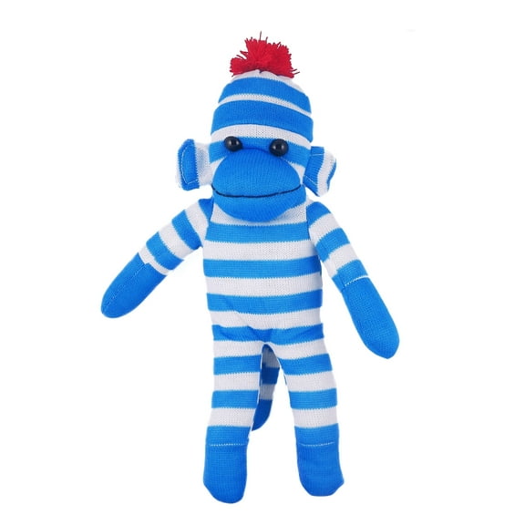 Made by Aliens 10 Inch Floppy Blue Sock Monkey with Tee Plush Stuffed Animal Personalized Gift - Custom Text on Shirt - Great Present for Mothers Day, Valentine Day, Graduation Day, Birthday (Blue)
