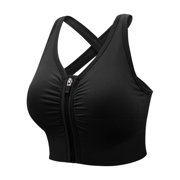 Sports Bras for Women Workout Bra Zip Front Womens No Steel Ring Criss-Cross Back Padded Seamless Yoga Running Sports Bra Black S