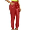 thumbnail image 7 of REORIAFEE Red Leather Pants High Waisted Straight Leg Solid Print Palazzo Pants Slim tailored Adjustable Tie Knot Casual Pants Lightweight Baggy Stretchy Slacks 2024 Trending Fashion Clothing, 7 of 7