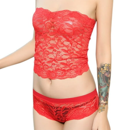 

3pcs Sexy Lace Tube Crop Top Bra Briefs Panty Set Lingerie Nightwear Sleepwear