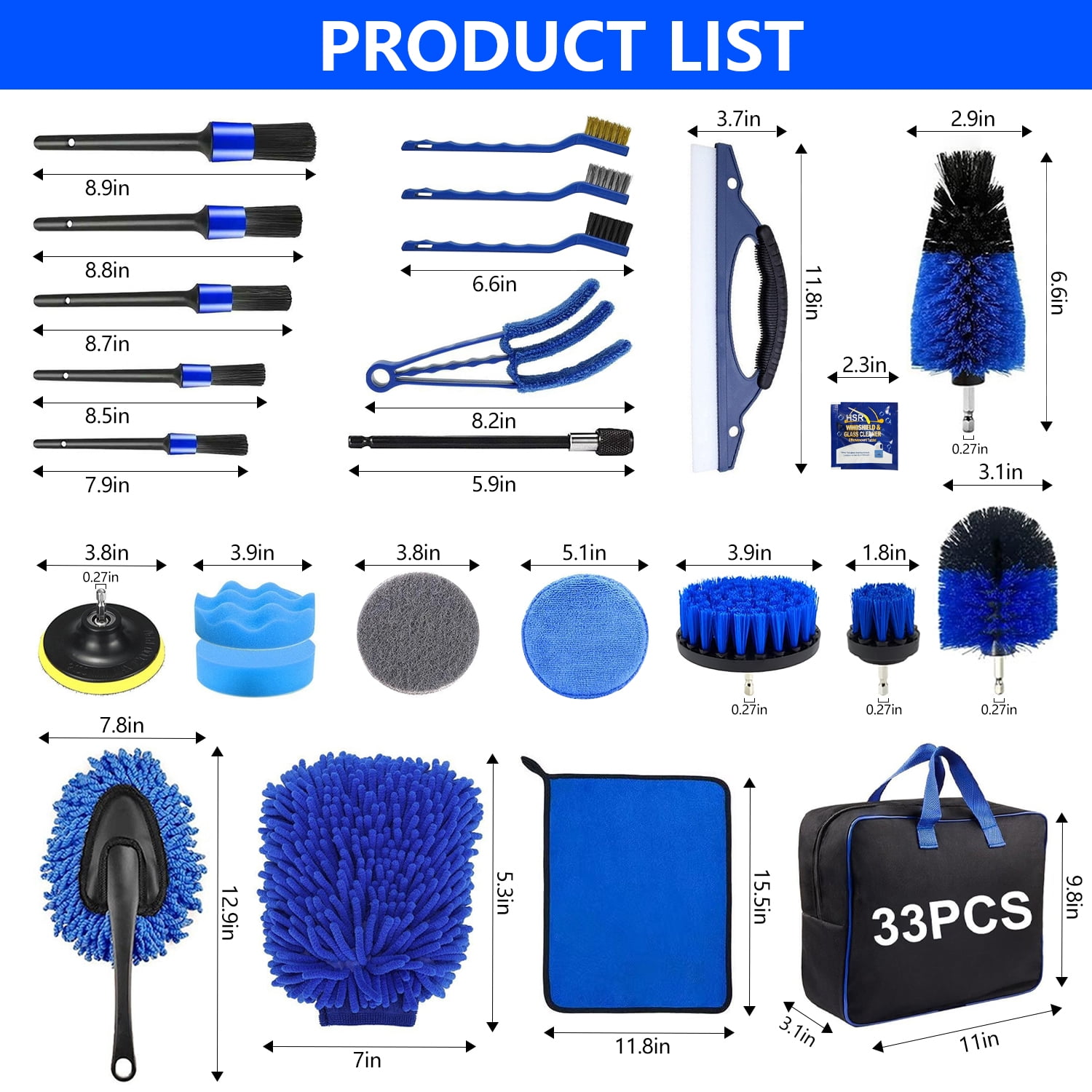 33Pcs Car Detailing Kit,Car Detailing Brush Set,Car Windshield Cleaning Tool,Professional Car Care kit - Car Wash Brush kit for Interior,Exterior,Wheels