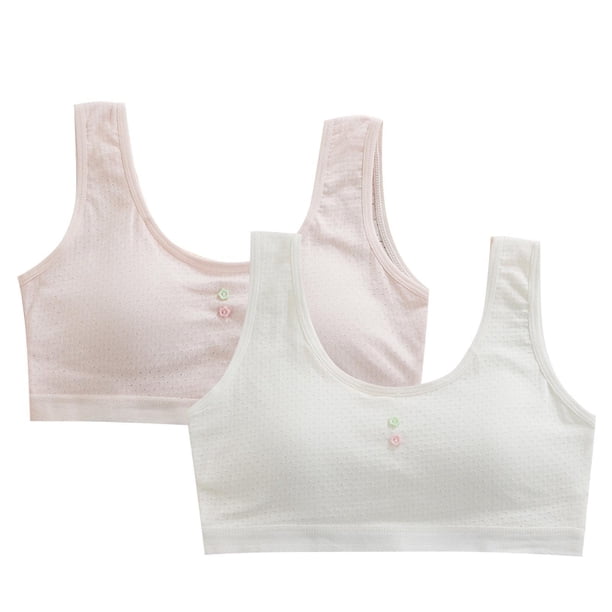 Odeerbi 2 Pack Niñas Bras de Entrenamiento 10-16 Años, Bras Deportivos Sin Alambre de Algodón Con Almohadillas Ropa Interior de Desarrollo de La Pubertad Respirable