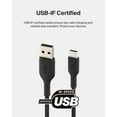 thumbnail image 3 of Belkin BoostCharge Braided USB-C to USB-A Cord (1M/3.3ft) for iPhone 16 Series, Samsung Galaxy S24 Series, Note20, Google Pixel 7 & 8, iPad Pro, Nintendo Switch, & More - Black, 3 of 7