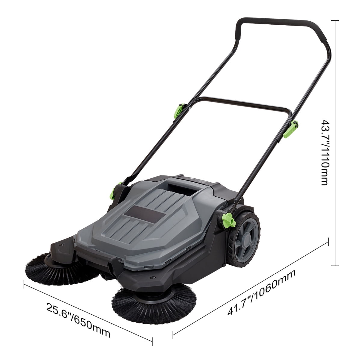 ZHICHUN  25.6 Inch Walk Behind Hand Push Floor Sweeper Manual Non Electric 5 Gallon Waste Container Adjustable Folding Handle For Walkway Yard Garage Patio