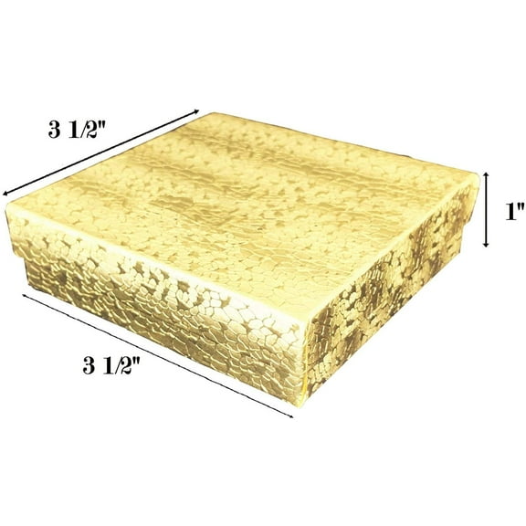 N'icePackaging - 10 Qty Gold Textured Imported Cotton Filled Bangle Jewelry Boxes - for Low Profile Bangles/Braclets/Small Watches & Large Earrings - 3 1/2" x 3 1/2" x 1"