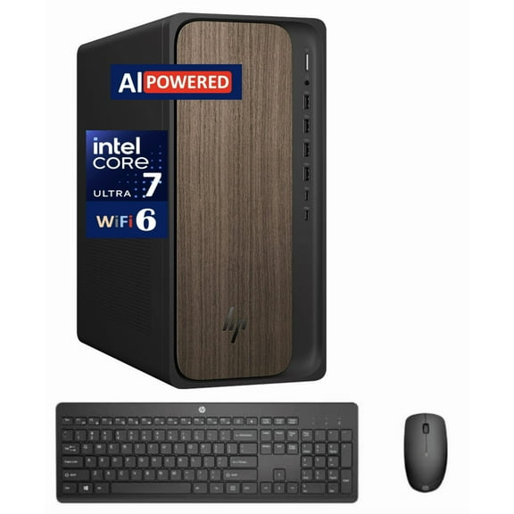 Restored HP OmniDesk Desktop PC, Intel Core Ultra 7 265, 16GB RAM, 1TB SSD, Windows 11 Home, Dark Wood - M03-0029 (Refurbished)