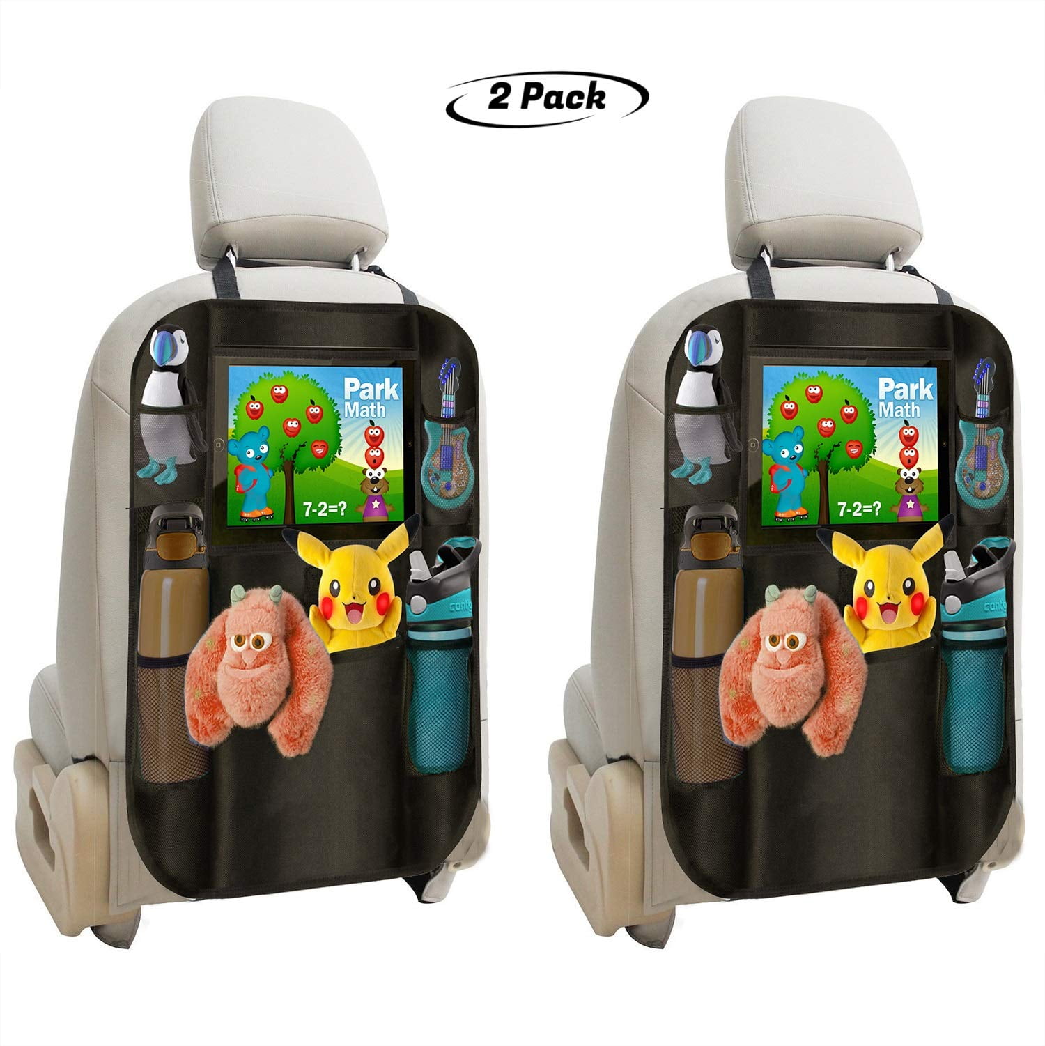 11 Storage Pockets for Toys Book Bottle Drink Backseat Car Organizer with 10 iPad Tablet Holder Auto Seat Back Protector Kick Mats Universal Fit Great Travel Accessories for Kids Black 2 Pack 