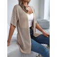 thumbnail image 2 of Summer Cardigan Women'S Short Sleeve V Neck Crochet Loose Front Open Hollow Cover Up Khaki L, 2 of 5