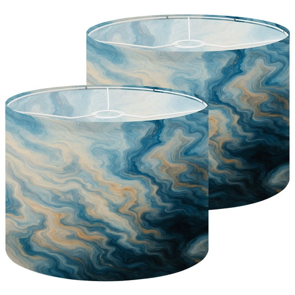 Lampshades 2 Pack Blue marble grey gold inclusions Abstract texture 2D 13"x13"x10" Light Shade for Table Lamps Floor Lamps Drum Lamp Shades Lampshade Replacement Easy Assembly