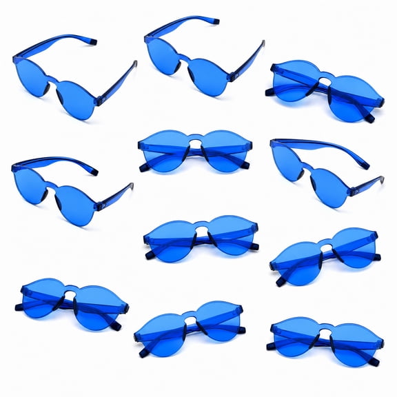 stcellnmex 12 Pairs Rimless Round Sunglasses Bulk Tinted Party Sunglasses Transparent Candy Color Eyewear for Party