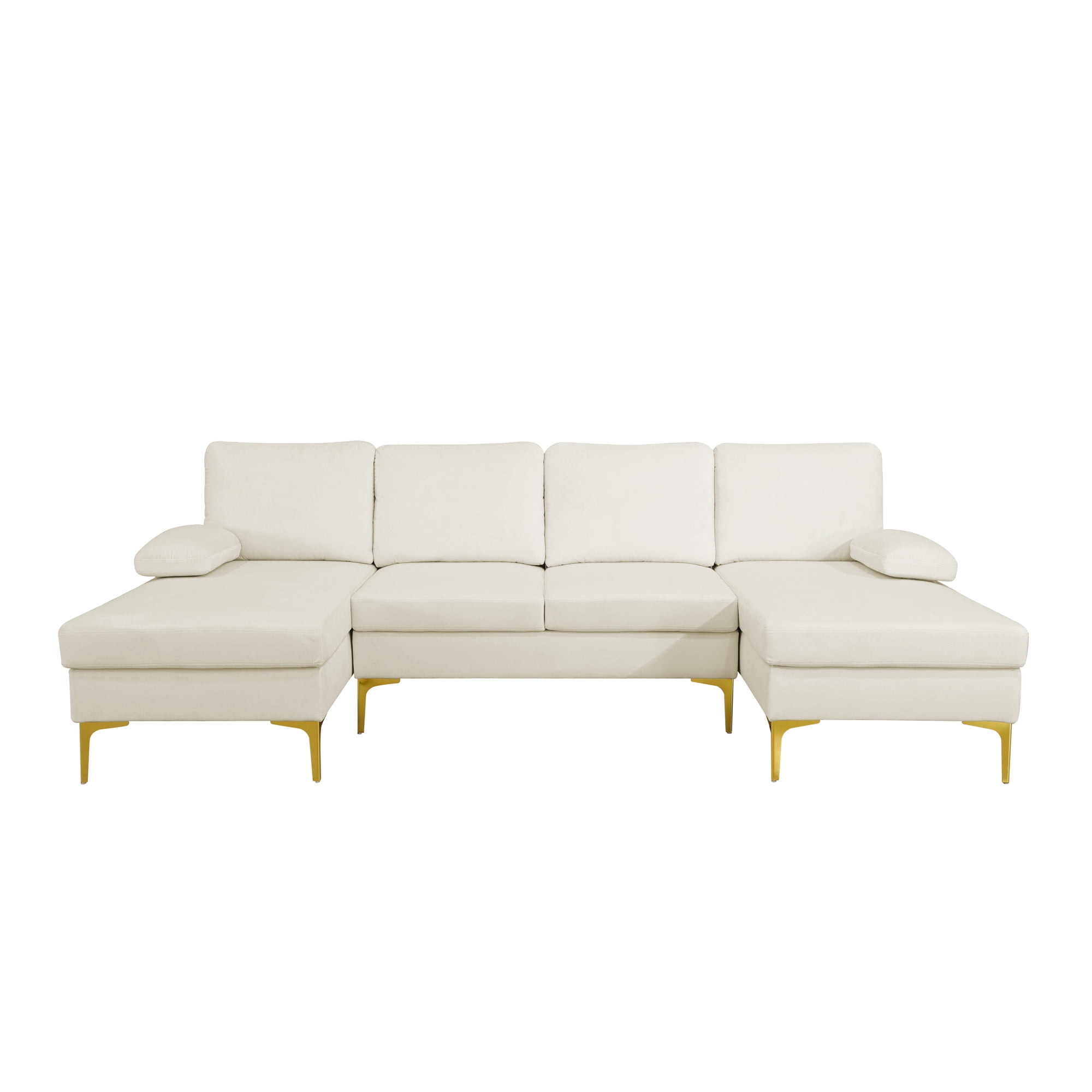 Howcool 99.5" U-Shaped Sectional Sofa with Double Chaise,4-Seater Couch with Gold Legs for Living Room,Cream White