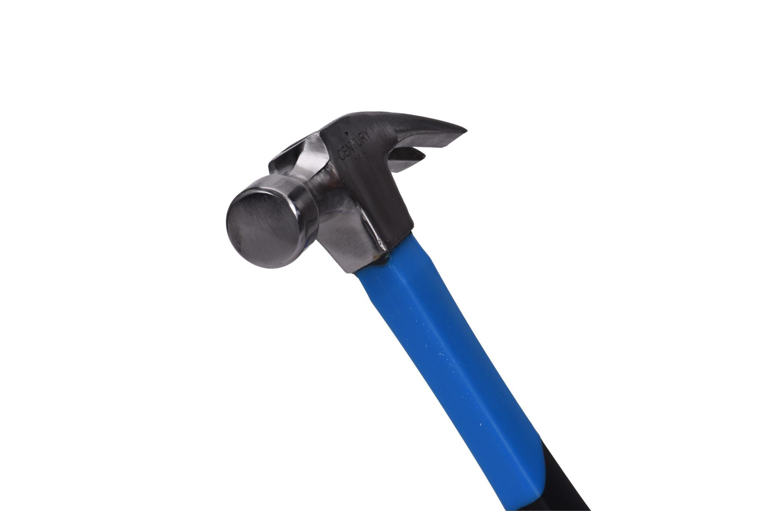 Century Drill & Tool 72244 Straight Claw Fiberglass Hammer, 16-Ounce, Blue, Black, Silver