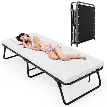 TLGREEN 75"x31" Folding Bed with Memory Foam Mattress, No Assembly, Portable Rollaway Bed for Adult & Guest