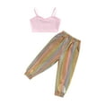 thumbnail image 1 of Qmyliery Girls Two Pieces Clothes Outfit, Solid Color Sleeveless Tank Tops and Elastic Waist Laser Pants,Pink, 1 of 8