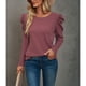 thumbnail image 2 of Blusa con mangas abullonadas, camisas con mangas abullonadas para mujer, camisas de punto gofre, camisas de cuello redondo, confiabilidad excepcional, 2 of 9